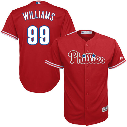 Youth Majestic Philadelphia Phillies #99 Mitch Williams Authentic Red Alternate Cool Base MLB Jersey