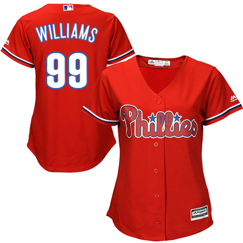 Women's Majestic Philadelphia Phillies #99 Mitch Williams Replica Red Alternate Cool Base MLB Jersey