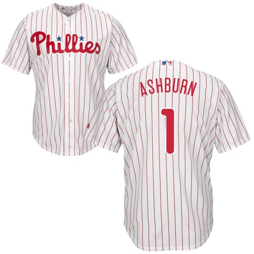 Men's Majestic Philadelphia Phillies #1 Richie Ashburn Replica White/Red Strip Home Cool Base MLB Jersey