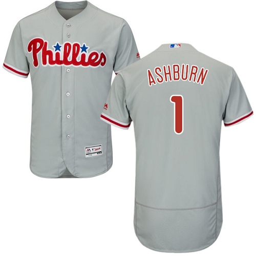 Men's Majestic Philadelphia Phillies #1 Richie Ashburn Authentic Grey Road Cool Base MLB Jersey