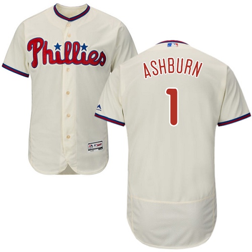 Men's Majestic Philadelphia Phillies #1 Richie Ashburn Authentic Cream Alternate Cool Base MLB Jersey