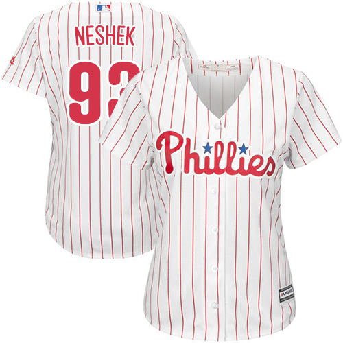 Women's Majestic Philadelphia Phillies #17 Pat Neshek Replica White/Red Strip Home Cool Base MLB Jersey
