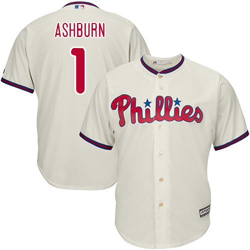 Men's Majestic Philadelphia Phillies #1 Richie Ashburn Replica Cream Alternate Cool Base MLB Jersey