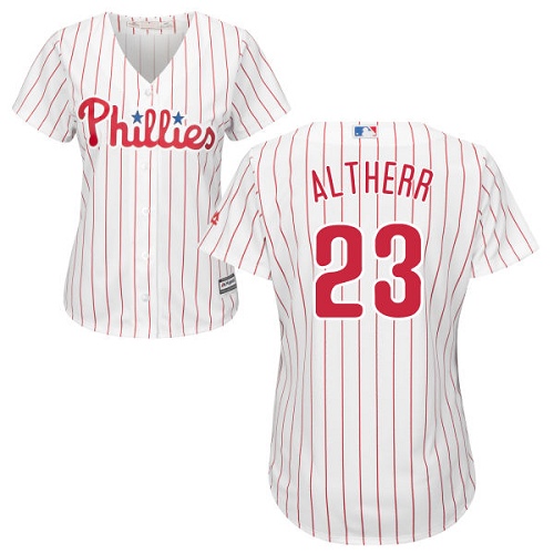Women's Majestic Philadelphia Phillies #23 Aaron Altherr Authentic White/Red Strip Home Cool Base MLB Jersey
