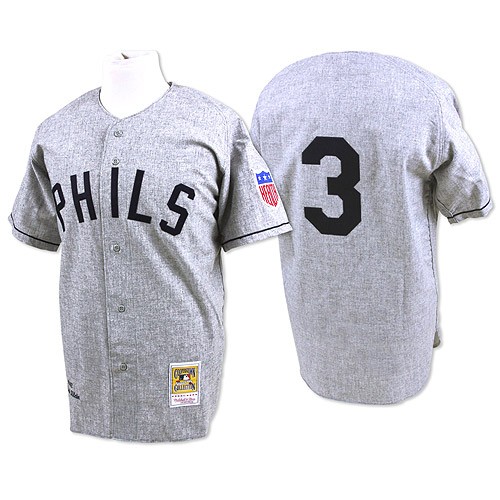 Men's Mitchell and Ness 1942 Philadelphia Phillies #3 Chuck Klein Authentic Grey Throwback MLB Jersey