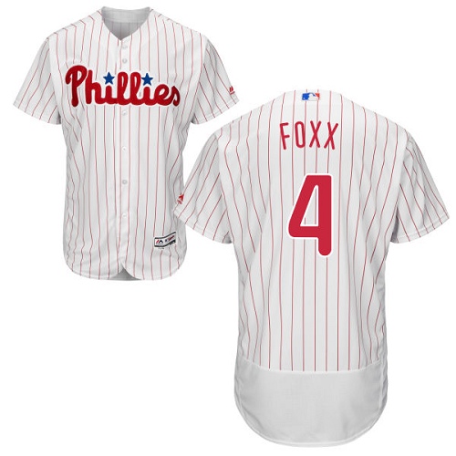 Men's Majestic Philadelphia Phillies #4 Jimmy Foxx Authentic White/Red Strip Home Cool Base MLB Jersey