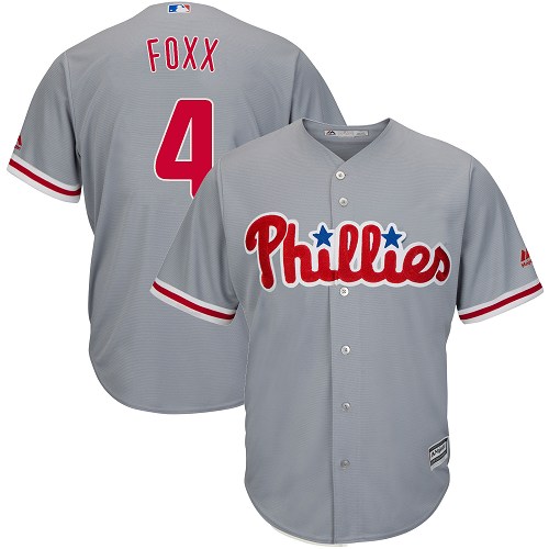 Men's Majestic Philadelphia Phillies #4 Jimmy Foxx Replica Grey Road Cool Base MLB Jersey