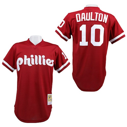 Men's Mitchell and Ness Philadelphia Phillies #10 Darren Daulton Authentic Red 1991 Throwback MLB Jersey
