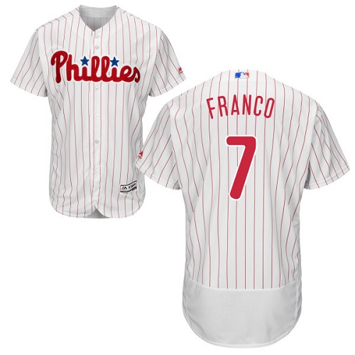 Men's Majestic Philadelphia Phillies #7 Maikel Franco Authentic White/Red Strip Home Cool Base MLB Jersey