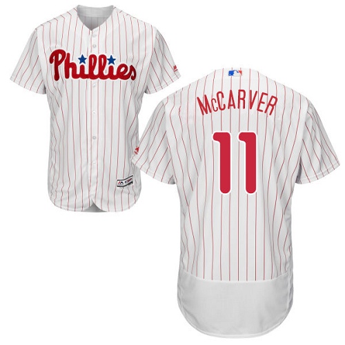 Men's Majestic Philadelphia Phillies #11 Tim McCarver Authentic White/Red Strip Home Cool Base MLB Jersey