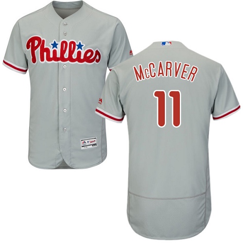 Men's Majestic Philadelphia Phillies #11 Tim McCarver Authentic Grey Road Cool Base MLB Jersey