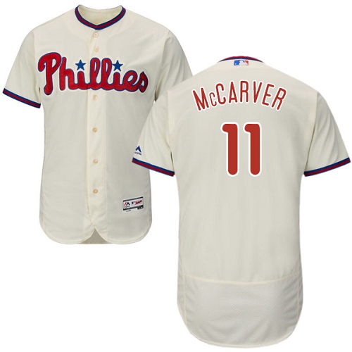 Men's Majestic Philadelphia Phillies #11 Tim McCarver Authentic Cream Alternate Cool Base MLB Jersey