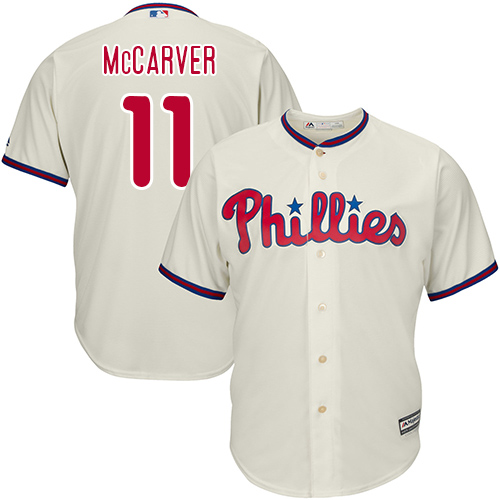 Men's Majestic Philadelphia Phillies #11 Tim McCarver Replica Cream Alternate Cool Base MLB Jersey