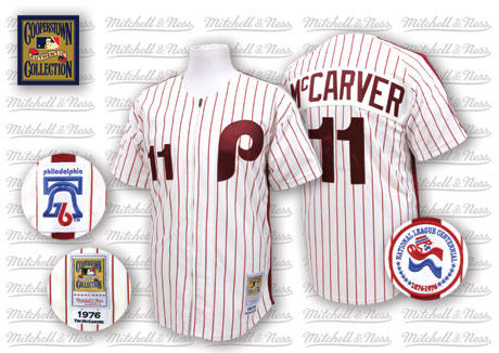 Men's Mitchell and Ness Philadelphia Phillies #11 Tim McCarver Authentic White/Red Strip Throwback MLB Jersey