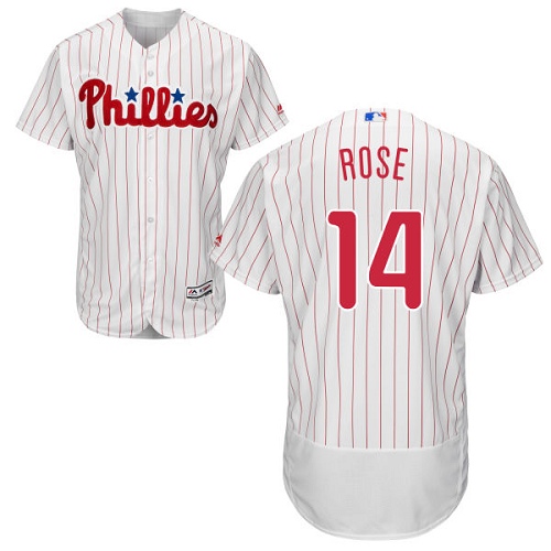 Men's Majestic Philadelphia Phillies #14 Pete Rose Authentic White/Red Strip Home Cool Base MLB Jersey