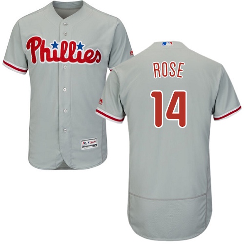 Men's Majestic Philadelphia Phillies #14 Pete Rose Authentic Grey Road Cool Base MLB Jersey