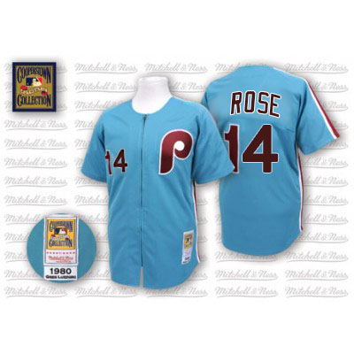 Men's Mitchell and Ness Philadelphia Phillies #14 Pete Rose Authentic Blue Throwback MLB Jersey