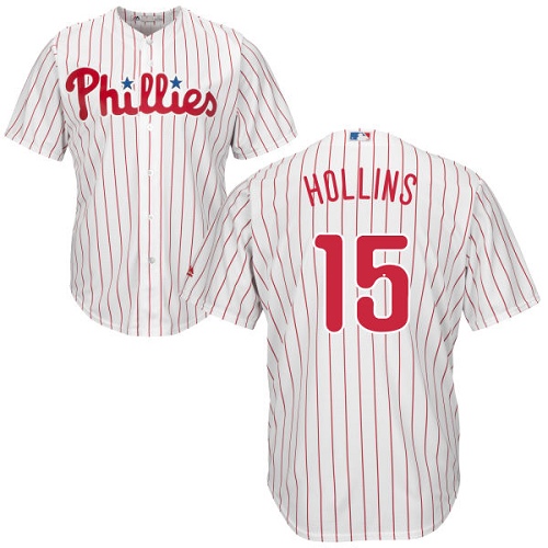 Men's Majestic Philadelphia Phillies #15 Dave Hollins Replica White/Red Strip Home Cool Base MLB Jersey