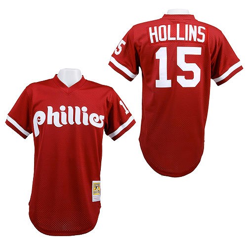 Men's Mitchell and Ness 1991 Philadelphia Phillies #15 Dave Hollins Authentic Red Throwback MLB Jersey