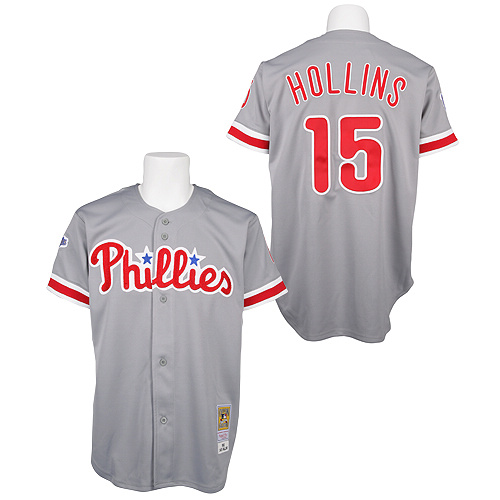 Men's Mitchell and Ness Philadelphia Phillies #15 Dave Hollins Replica Grey Throwback MLB Jersey