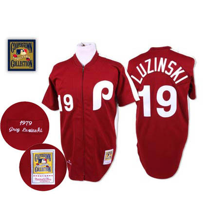 Men's Mitchell and Ness Philadelphia Phillies #19 Greg Luzinski Authentic Red Throwback MLB Jersey