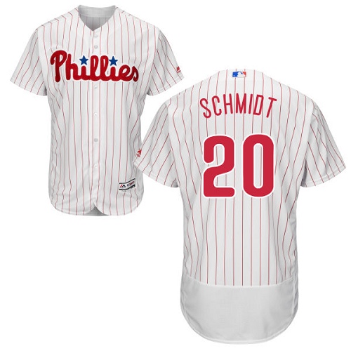Men's Majestic Philadelphia Phillies #20 Mike Schmidt Authentic White/Red Strip Home Cool Base MLB Jersey