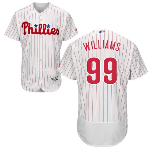 Men's Majestic Philadelphia Phillies #99 Mitch Williams Authentic White/Red Strip Home Cool Base MLB Jersey