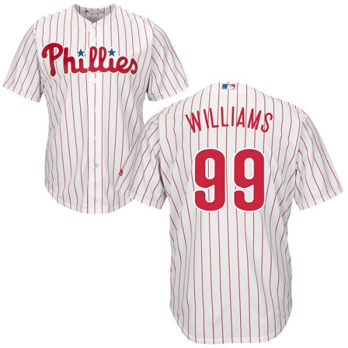 Men's Majestic Philadelphia Phillies #99 Mitch Williams Replica White/Red Strip Home Cool Base MLB Jersey