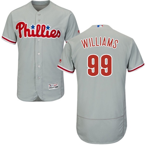 Men's Majestic Philadelphia Phillies #99 Mitch Williams Authentic Grey Road Cool Base MLB Jersey