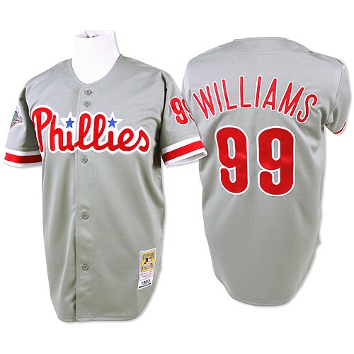 Men's Mitchell and Ness Philadelphia Phillies #99 Mitch Williams Replica Grey Throwback MLB Jersey