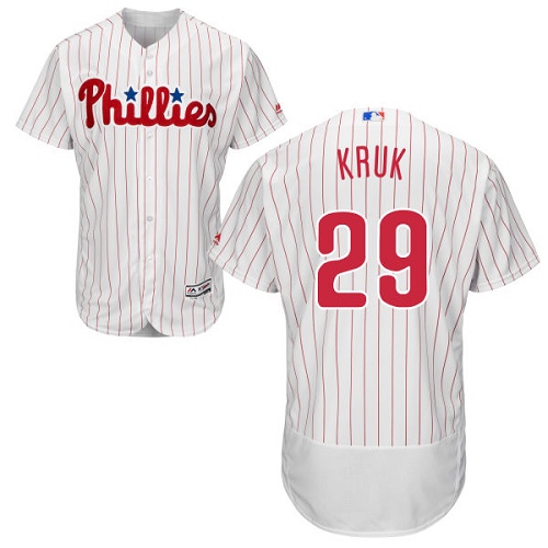 Men's Majestic Philadelphia Phillies #29 John Kruk Authentic White/Red Strip Home Cool Base MLB Jersey