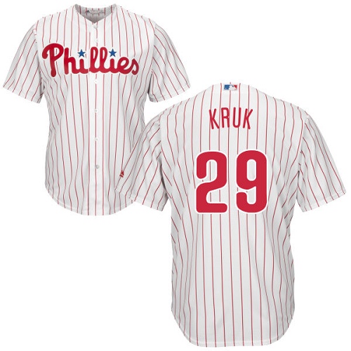 Men's Majestic Philadelphia Phillies #29 John Kruk Replica White/Red Strip Home Cool Base MLB Jersey