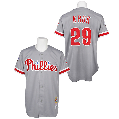 Men's Mitchell and Ness Philadelphia Phillies #29 John Kruk Replica Grey Throwback MLB Jersey