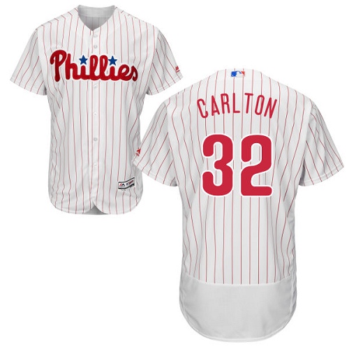 Men's Majestic Philadelphia Phillies #32 Steve Carlton Authentic White/Red Strip Home Cool Base MLB Jersey