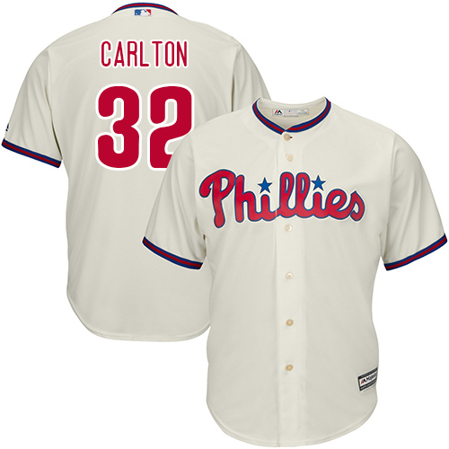 Men's Majestic Philadelphia Phillies #32 Steve Carlton Replica Cream Alternate Cool Base MLB Jersey