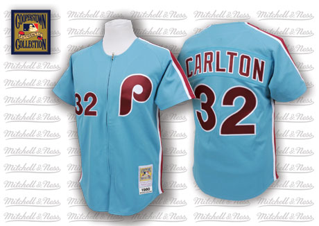 Men's Mitchell and Ness Philadelphia Phillies #32 Steve Carlton Authentic Blue Throwback MLB Jersey