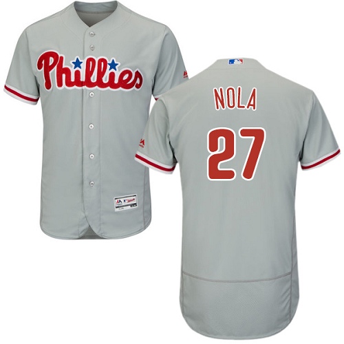 Men's Majestic Philadelphia Phillies #27 Aaron Nola Authentic Grey Road Cool Base MLB Jersey