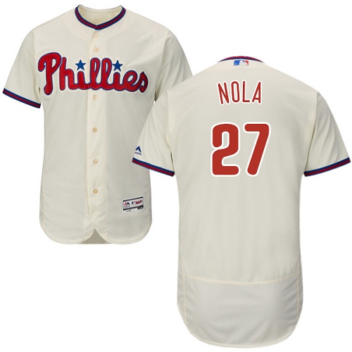 Men's Majestic Philadelphia Phillies #27 Aaron Nola Authentic Cream Alternate Cool Base MLB Jersey