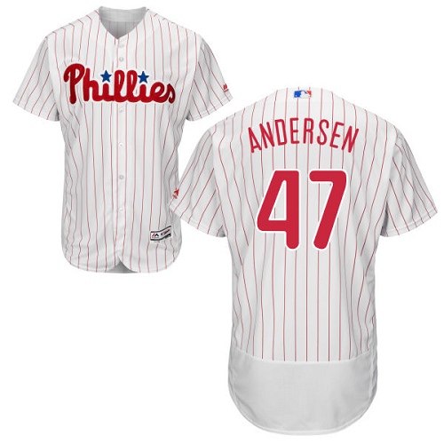 Men's Majestic Philadelphia Phillies #47 Larry Andersen Authentic White/Red Strip Home Cool Base MLB Jersey