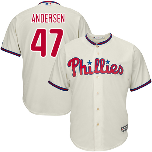 Men's Majestic Philadelphia Phillies #47 Larry Andersen Replica Cream Alternate Cool Base MLB Jersey