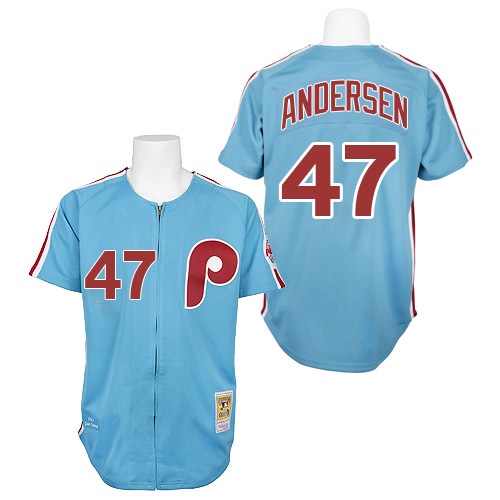 Men's Mitchell and Ness Philadelphia Phillies #47 Larry Andersen Authentic Blue 1984 Throwback MLB Jersey
