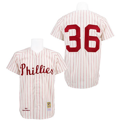 Men's Mitchell and Ness Philadelphia Phillies #36 Robin Roberts Authentic White/Red Strip Throwback MLB Jersey
