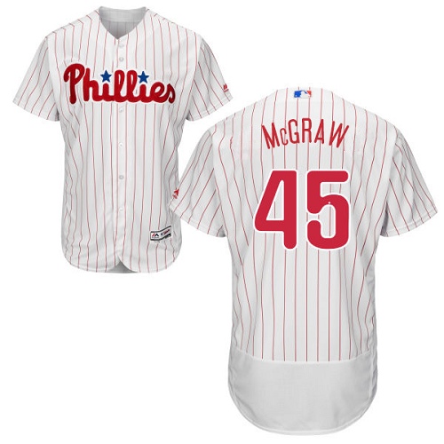 Men's Majestic Philadelphia Phillies #45 Tug McGraw Authentic White/Red Strip Home Cool Base MLB Jersey