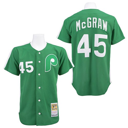 Men's Mitchell and Ness Philadelphia Phillies #45 Tug McGraw Authentic Green Throwback MLB Jersey