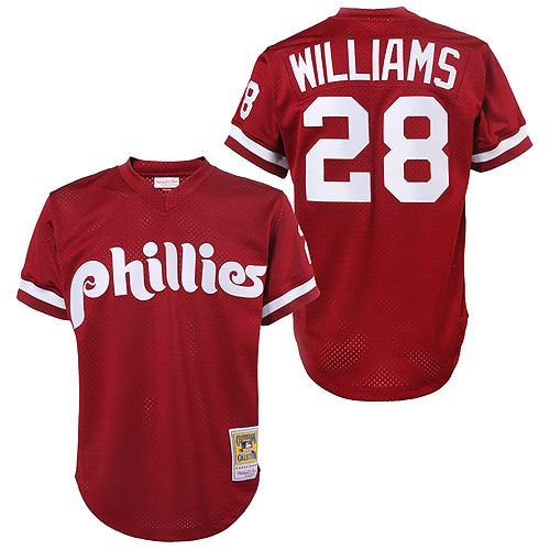 Men's Mitchell and Ness 1991 Philadelphia Phillies #28 Mitch Williams Authentic Red Throwback MLB Jersey