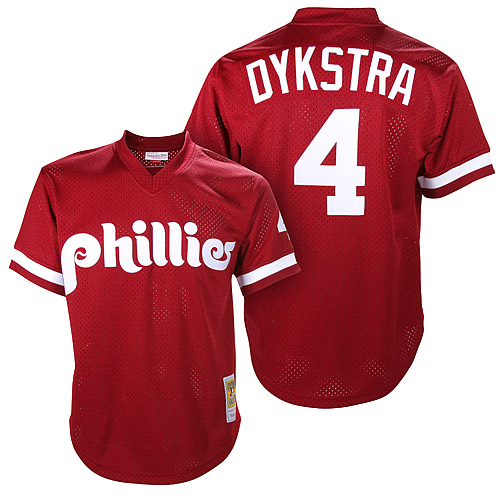 Men's Mitchell and Ness 1991 Philadelphia Phillies #4 Lenny Dykstra Authentic Red Throwback MLB Jersey