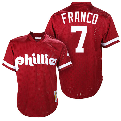Men's Mitchell and Ness Philadelphia Phillies #7 Maikel Franco Authentic Red Throwback MLB Jersey