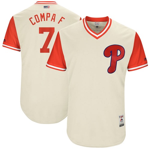 Men's Majestic Philadelphia Phillies #7 Maikel Franco "Compa F" Authentic Tan 2017 Players Weekend MLB Jersey