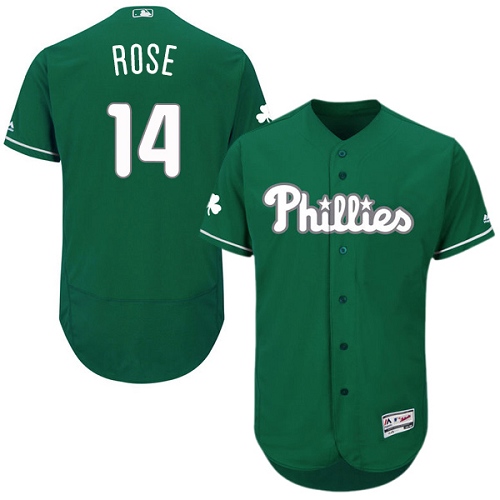 Men's Majestic Philadelphia Phillies #14 Pete Rose Green Celtic Flexbase Authentic Collection MLB Jersey