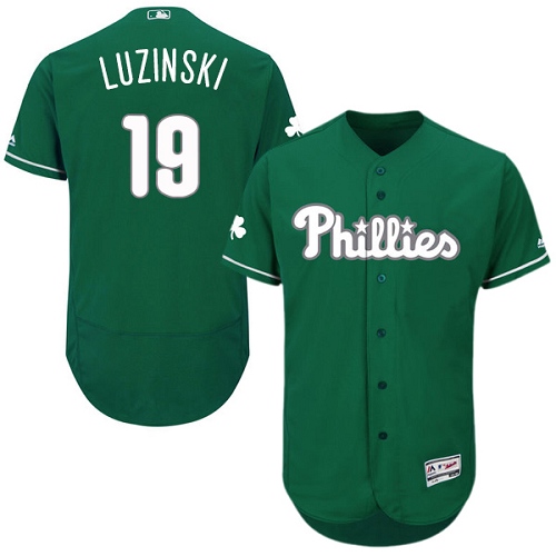 Men's Majestic Philadelphia Phillies #19 Greg Luzinski Green Celtic Flexbase Authentic Collection MLB Jersey